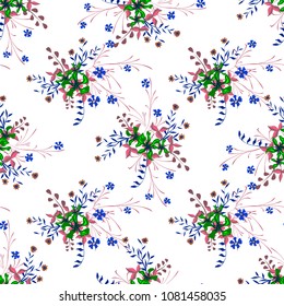 Small Floral Seamless Pattern with Cute Wildflowers. Girlie Natural Background in Rustic Style with Small Blossoms of Daisy Flowers. Vector Ditsy Pattern for Paper, Linen, Chintz. Floral Texture