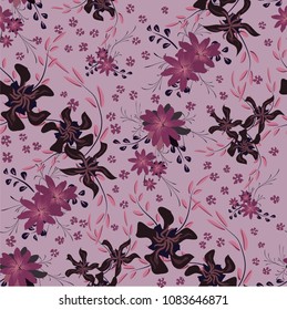 Small Floral Seamless Pattern with Cute Daisy Flowers and Pansies. Feminine Texture in Liberty Style for Fabric, Calico, Paper. Vector Spring Rapport.
