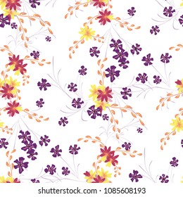 Small Floral Seamless Pattern with Cute Daisy Flowers and Pansies. Girlie Texture in Rustic Style for Linen, Textile, Chintz. Vector Spring Rapport.