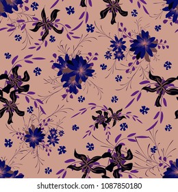 Small Floral Seamless Pattern with Cute Daisy Flowers and Pansies. Pretty Texture in Country Style for Fabric, Print, Textile. Vector Spring Rapport.