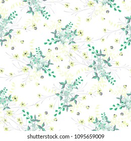 Small Floral Seamless Pattern with Cute Wildflowers. Girlie Natural Background in Rustic Style with Small Blossoms of Daisy Flowers. Vector Ditsy Pattern for Textile, Chintz. Floral Texture