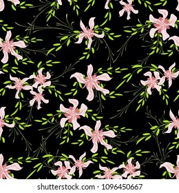 Small Floral Seamless Pattern with Cute Daisy Flowers and Pansies. Feminine Texture in Rustic Style for Curtains, Calico, Textile. Vector Spring Rapport.