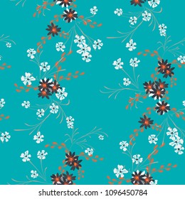 Small Floral Seamless Pattern with Cute Daisy Flowers and Pansies. Pretty Texture in Rustic Style for Linen, Textile, Wallpaper. Vector Spring Rapport.