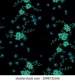 Small Floral Seamless Pattern with Cute Daisy Flowers and Pansies. Pretty Texture in Liberty Style for Linen, Textile, Wallpaper. Vector Spring Rapport.