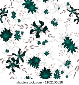 Small Floral Seamless Pattern with Cute Daisy Flowers and Pansies. Feminine Texture in Liberty Style for Linen, Textile, Chintz. Vector Spring Rapport.