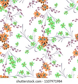 Small Floral Seamless Pattern with Cute Daisy Flowers and Pansies. Girlie Texture in Rustic Style for Fabric, Calico, Chintz. Vector Spring Rapport.