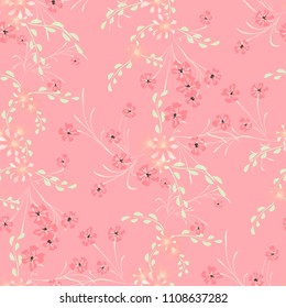 Small Floral Seamless Pattern with Cute Daisy Flowers and Pansies. Feminine Texture in Liberty Style for Fabric, Print, Textile. Vector Spring Rapport.