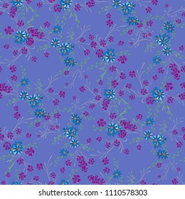 Small Floral Seamless Pattern with Cute Daisy Flowers and Pansies. Feminine Texture in Rustic Style for Fabric, Print, Textile. Vector Spring Rapport.