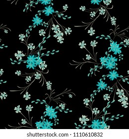Small Floral Seamless Pattern with Cute Daisy Flowers and Pansies. Delicate Texture in Liberty Style for Curtains, Calico, Textile. Vector Spring Rapport.