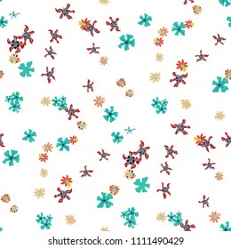 Small Floral Seamless Pattern with Cute Wild Flowers. Feminine Rapport for Print, Textile, Fabric in Trendy Country Style. Colorful Seamless Pattern with Tiny Flowers. Vector Background