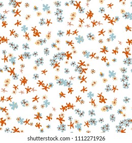 Small Floral Seamless Pattern with Cute Wild Flowers. Girlie Rapport for Cloth, Dress, Underwear in Trendy Liberty Style. Colorful Seamless Pattern with Tiny Flowers. Vector Background