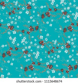 Small Floral Seamless Pattern with Cute Daisy Flowers and Pansies. Delicate Texture in Liberty Style for Linen, Textile, Wallpaper. Vector Spring Rapport.