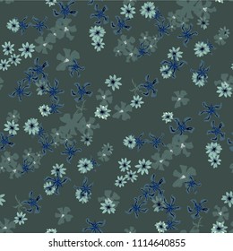 Small Floral Seamless Pattern with Cute Wild Flowers. Feminine Rapport for Wallpaper, Linen, Chintz in Trendy Liberty Style. Colorful Seamless Pattern with Tiny Flowers. Vector Background