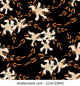 Small Floral Seamless Pattern with Cute Daisy Flowers and Pansies. Delicate Texture in Rustic Style for Curtains, Calico, Textile. Vector Spring Rapport.