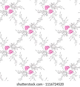 Small Floral Seamless Pattern with Cute Daisy Flowers. Feminine Rapport for Linen, Textile, Wallpaper in Trendy Rustic Style. Colorful Seamless Pattern with Tiny Flowers. Vector Background.