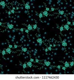 Small Floral Seamless Pattern with Cute Daisy Flowers and Pansies. Pretty Texture in Liberty Style for Linen, Textile, Chintz. Vector Spring Rapport.
