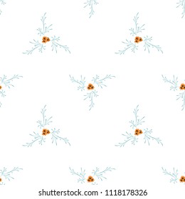 Small Floral Seamless Pattern with Cute Daisy Flowers. Feminine Rapport for Linen, Textile, Fabric in Trendy Liberty Style. Colorful Seamless Pattern with Tiny Flowers. Vector Background.