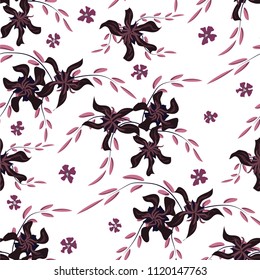 Small Floral Seamless Pattern with Cute Daisy Flowers and Pansies. Feminine Texture in Liberty Style for Fabric, Calico, Chintz. Vector Spring Rapport.