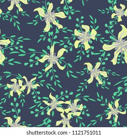 Small Floral Seamless Pattern with Cute Daisy Flowers and Pansies. Feminine Texture in Country Style for Curtains, Print, Textile. Vector Spring Rapport.