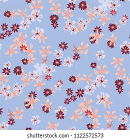 Small Floral Seamless Pattern with Cute Wild Flowers. Feminine Rapport for Linen, Textile, Fabric in Trendy Country Style. Colorful Seamless Pattern with Tiny Flowers. Vector Background