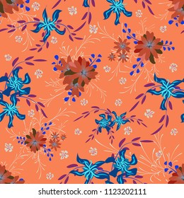 Small Floral Seamless Pattern with Cute Daisy Flowers and Pansies. Trendy Texture in Liberty Style for Curtains, Print, Textile. Vector Spring Rapport.