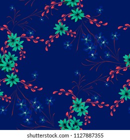 Small Floral Seamless Pattern with Cute Daisy Flowers and Pansies. Girlie Texture in Country Style for Fabric, Calico, Chintz. Vector Spring Rapport.