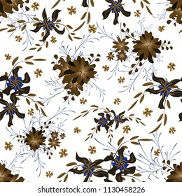 Small Floral Seamless Pattern with Cute Daisy Flowers and Pansies. Delicate Texture in Rustic Style for Cloth, Textile, Wallpaper. Vector Spring Rapport.