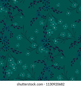 Small Floral Seamless Pattern with Cute Daisy Flowers and Pansies. Delicate Texture in Country Style for Curtains, Calico, Textile. Vector Spring Rapport.