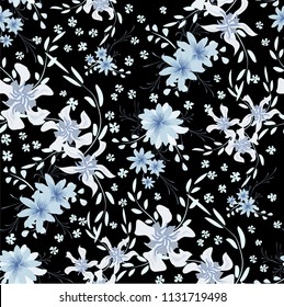Small Floral Seamless Pattern with Cute Daisy Flowers and Pansies. Feminine Texture in Liberty Style for Linen, Textile, Wallpaper. Vector Spring Rapport.