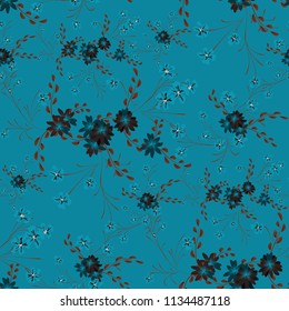 Small Floral Seamless Pattern with Cute Daisy Flowers and Pansies. Delicate Texture in Liberty Style for Fabric, Print, Textile. Vector Spring Rapport.
