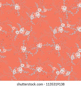 Small Floral Seamless Pattern with Cute Daisy Flowers and Pansies. Pretty Texture in Country Style for Curtains, Calico, Paper. Vector Spring Rapport.