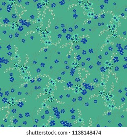 Small Floral Seamless Pattern with Cute Daisy Flowers and Pansies. Pretty Texture in Liberty Style for Fabric, Calico, Chintz. Vector Spring Rapport.