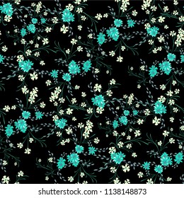 Small Floral Seamless Pattern with Cute Daisy Flowers and Pansies. Girlie Texture in Rustic Style for Curtains, Print, Textile. Vector Spring Rapport.
