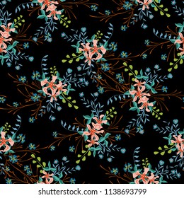 Small Floral Seamless Pattern with Cute Wildflowers. Girlie Natural Background in Country Style with Small Blossoms of Daisy Flowers. Vector Ditsy Pattern for Paper, Linen, Chintz. Floral Texture