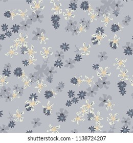Small Floral Seamless Pattern with Cute Wild Flowers. Feminine Rapport for Wallpaper, Linen, Chintz in Trendy Country Style. Colorful Seamless Pattern with Tiny Flowers. Vector Background