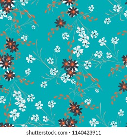 Small Floral Seamless Pattern with Cute Daisy Flowers and Pansies. Delicate Texture in Country Style for Curtains, Calico, Textile. Vector Spring Rapport.