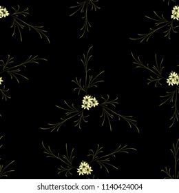 Small Floral Seamless Pattern with Cute Daisy Flowers. Feminine Rapport for Linen, Fabric, Wallpaper in Trendy Rustic Style. Colorful Seamless Pattern with Tiny Flowers. Vector Background.