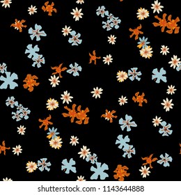 Small Floral Seamless Pattern with Cute Wild Flowers. Feminine Rapport for Cloth, Cotton, Underwear in Trendy Country Style. Colorful Seamless Pattern with Tiny Flowers. Vector Background