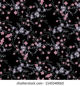 Small Floral Seamless Pattern with Cute Daisy Flowers and Pansies. Trendy Texture in Rustic Style for Curtains, Print, Textile. Vector Spring Rapport.