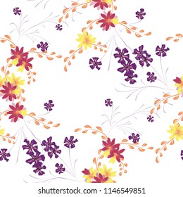 Small Floral Seamless Pattern with Cute Daisy Flowers and Pansies. Trendy Texture in Liberty Style for Cloth, Textile, Wallpaper. Vector Spring Rapport.