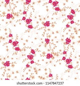 Small Floral Seamless Pattern with Cute Daisy Flowers and Pansies. Delicate Texture in Country Style for Linen, Textile, Wallpaper. Vector Spring Rapport.