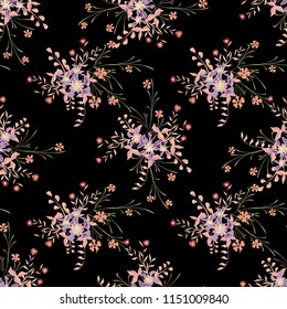 Small Floral Seamless Pattern with Cute Wildflowers. Girlie Natural Background in Rustic Style with Small Blossoms of Daisy Flowers. Vector Ditsy Pattern for Paper, Textile. Floral Texture