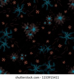 Small Floral Seamless Pattern with Cute Daisy Flowers and Pansies. Delicate Texture in Liberty Style for Curtains, Print, Textile. Vector Spring Rapport.