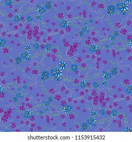 Small Floral Seamless Pattern with Cute Daisy Flowers and Pansies. Girlie Texture in Rustic Style for Curtains, Calico, Paper. Vector Spring Rapport.
