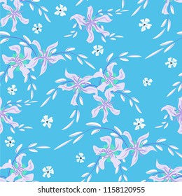 Small Floral Seamless Pattern with Cute Daisy Flowers and Pansies. Girlie Texture in Liberty Style for Linen, Textile, Wallpaper. Vector Spring Rapport.