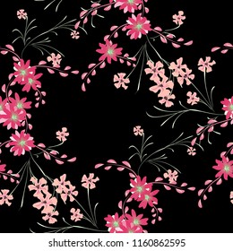 Small Floral Seamless Pattern with Cute Daisy Flowers and Pansies. Feminine Texture in Rustic Style for Linen, Textile, Wallpaper. Vector Spring Rapport.