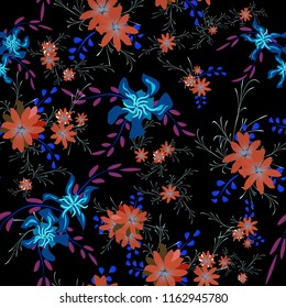 Small Floral Seamless Pattern with Cute Daisy Flowers and Pansies. Girlie Texture in Liberty Style for Fabric, Print, Textile. Vector Spring Rapport.