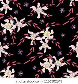 Small Floral Seamless Pattern with Cute Daisy Flowers and Pansies. Delicate Texture in Country Style for Curtains, Calico, Paper. Vector Spring Rapport.