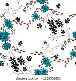 Small Floral Seamless Pattern with Cute Daisy Flowers and Pansies. Girlie Texture in Country Style for Cloth, Textile, Wallpaper. Vector Spring Rapport.