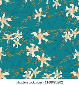 Small Floral Seamless Pattern with Cute Daisy Flowers and Pansies. Trendy Texture in Country Style for Curtains, Calico, Textile. Vector Spring Rapport.